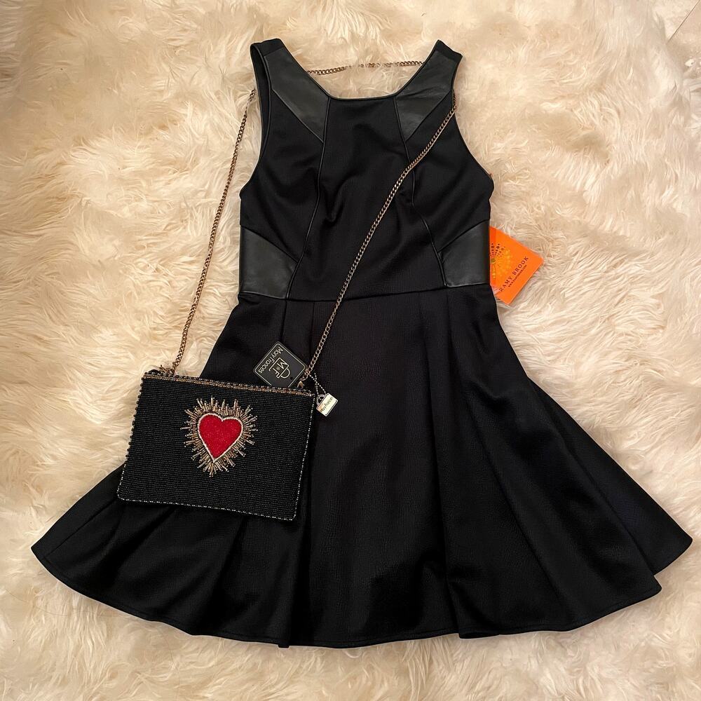 Ramy Brook 2 Black Amelie Dress | Lamb Leather Panels, Gift $395 NWT